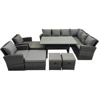 Fimous 12 Seater Patio Dining Corner Sofa Sets with Chair Dark Grey Mixed