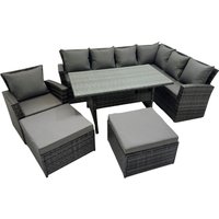 Fimous 9 Seater Patio Dining Corner Sofa Sets with Chair Dark Grey Mixed