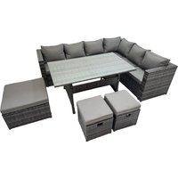 Fimous 9 Seater Patio Dining Corner Sofa Set with 3 Footstool Dark Grey Mixed