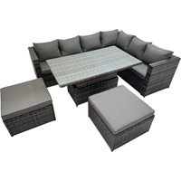 Fimous 8 Seater Rattan Corner Sofa Sets with 2 Big Footstools Dark Grey Mixed