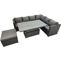Fimous 7 Seater Rattan Corner Sofa Sets with Big Footstool Dark Grey Mixed