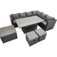 Fimous 9 Seater Rattan Corner Sofa Sets with 3 Footstools Dark Grey Mixed