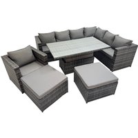 Fimous 9 Seater Rattan Corner Sofa Sets with Chair 2 Big Stools in Dark Grey
