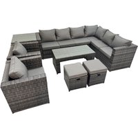 Fimous Garden Furniture Set with 2 Chairs 2 Small Stools Side Table in Dark Grey