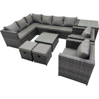 Fimous Patio Furniture Sets with Corner Sofa 2 Small Footstools Side Table in Dark Grey
