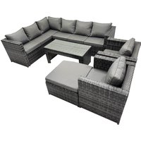 Fimous 6 Pieces Garden Furniture Corner Sofa &Big Footstool Dark Grey Mixed