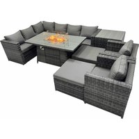 Fimous Rattan Garden Furniture Dining Set 10-seater with 2 Stools Side Table in Dark Grey