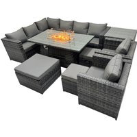 Fimous Rattan Garden Furniture Dining Set 11-seater with 3 Stool Side Table in Dark Grey