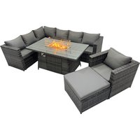 Fimous Rattan Garden Furniture Dining Set 8-seater with Big Stool in Dark Grey