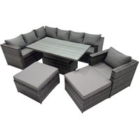 Fimous 9-seater Rattan Garden Furniture Dining Set with 2 Big Stool in Dark Grey