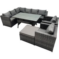 Fimous Outdoor PE Rattan Sofa Set with with 2 Chairs Big Stool in Dark Grey