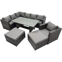 Fimous Outdoor PE Rattan Sofa Set with with Chair 2 Big Stools in Dark Grey