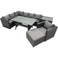Fimous Outdoor PE Rattan Sofa Set with with Chair Big Stool Side Table in Dark Grey