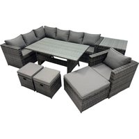 Fimous Outdoor PE Rattan Sofa Set with with Chair 3 Stool Side Table in Dark Grey