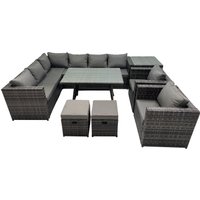 Fimous 10-seater Outdoor PE Rattan Sofa Set with with 2 Chair Side Table in Dark Grey