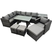 Fimous 10-seater Outdoor Rattan Sofa Set with with Chair 3 Stools Side Table in Dark Grey
