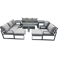 Fimous Aluminium 3 Seat Sofa Coffee Table Sets with 4 Stools 2 Side Tables in Dark Grey
