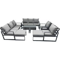 Fimous Aluminium Lounge 3 Seat Sofa Coffee Table Sets with 2 Chairs 4 Stools in Dark Grey