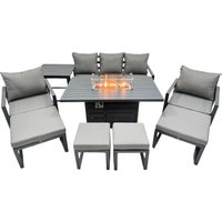 Fimous 9 Seat Aluminium Gas Fire Pit Table Sets with 4 Stools Side Table in Dark Grey