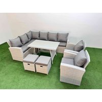 Fimous Garden Outdoor Rattan Furniture Set with 2 Small Footstools 10 Seater in Light Grey