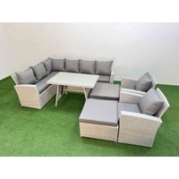 Fimous Garden Outdoor Rattan Furniture Set with 2 Big Footstools 10 Seater in Light Grey