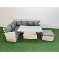 Fimous 7 Seat Garden Furniture Corner Sofa with Armchair Big Footstool in Light Grey