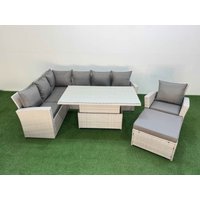 Fimous 8 Seat Garden Furniture Corner Sofa with Footstool Light Grey