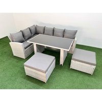 Fimous 8 Seater Wicker Rattan Corner Sofa Sets with Big Footstool Light Grey