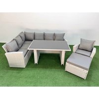 Fimous 8 Seater Wicker Rattan Corner Sofa Sets with Big Footstool Armchair in Light Grey