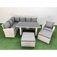 Fimous 9 Seater Wicker Rattan Corner Sofa Sets with 2 Big Footstool Armchair in Light Grey