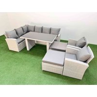 Fimous 10 Seater Wicker Rattan Corner Sofa Sets with 2 Big Footstools in Light Grey