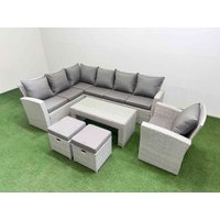 Fimous Outdoor 9 Seater Corner Sofa Sets with Chair 2 Small Stools Light Grey