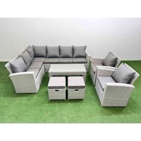 Fimous Outdoor 10 Seater Corner Sofa Sets with Chair 2 Small Stool Light Grey