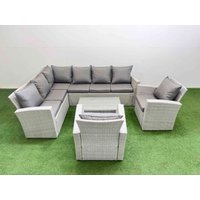 Fimous 8 Seater Garden Outdoor PE Rattan Furniture Set with 2 Chair in Light Grey