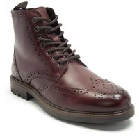 Thomas Crick Men's 'Nesser' Ankle Derby Leather Brogue Lace-Ups Boots in Burgundy | Size: 7