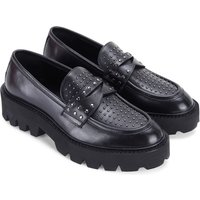 Off the Hook Women's 'COMPTON' Stylish Block Heel Black Leather Loafer Shoes | Size: 4