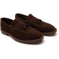 Thomas Crick Men's 'Clinton' Suede Leather Tassel Formal Loafer Shoes in Brown | Size: 7