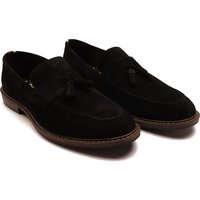 Thomas Crick Men's 'Clinton' Suede Leather Tassel Formal Loafer Shoes in Black | Size: 10
