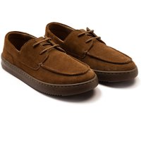 Off the Hook Men's EDDIE' Boys Suede Leather Lace up Casual Boat Shoe in Taupe | Size: 6