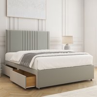 BSSPOKE Monaco Velvet Plush Divan Bed with 24"Headboard 4 Drawers & Mattress in Silver | Size: Small Double