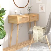 Berkfield Home Console Table Brown 80x30x75 cm Solid Wood Pine&Natural Rattan | Size: 80 x 30 x 75 cm
