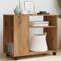 Berkfield Home Side Table with Wheels Artisian Oak 70x35x60 cm Engineered Wood in Brown | Size: 70 x 35 x 60 cm