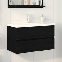 Berkfield Home Sink Cabinet with Built-in Basin Black Oak Engineered Wood, Sink Cabinet Black Oak 80x38.5x45 cm Engineered Wood
