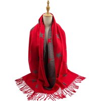 Vellin Women's Reversible Wool-Blend Scarf - Star Print with Tassel Trim ใRedใ in Red