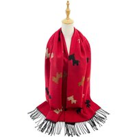 Vellin Colourful Donkey Print Reversible Wool-Blend Scarf with Tassels Red
