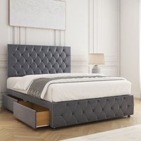 BSSPOKE Mulberry Divan Bed Set Plush 24"Headboard 2Drawers Footend & Mattress in Charcoal | Size: Super King