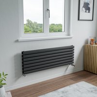 Agadon Neo Duplex Horizontal Oval Tube Designer Radiator in Dark Grey | Size: 584mm x 1200mm