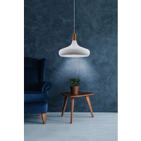 EGLO Sabinar White Metal/Wood Single Pendant Light, 40cm