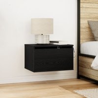 Berkfield Home Bedside Cabinets with LED Lights 2 pcs Wall-Mounted Black Oak