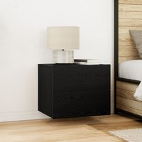 Berkfield Home Bedside Cabinets with LED Lights Wall-Mounted 2 pcs Black Oak
